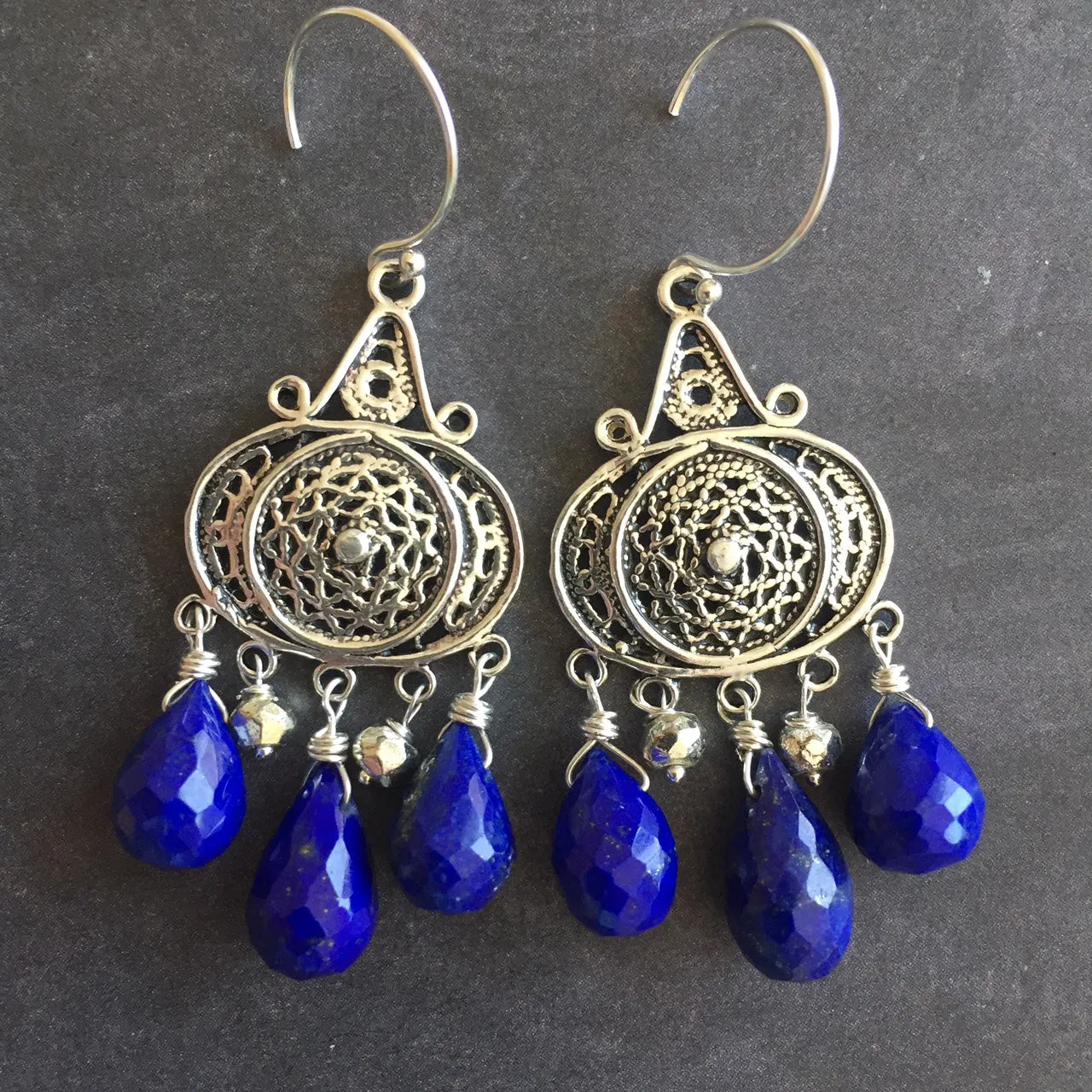 Nirvana Earrings, Triple Lapis Lazuli, Earwire Options