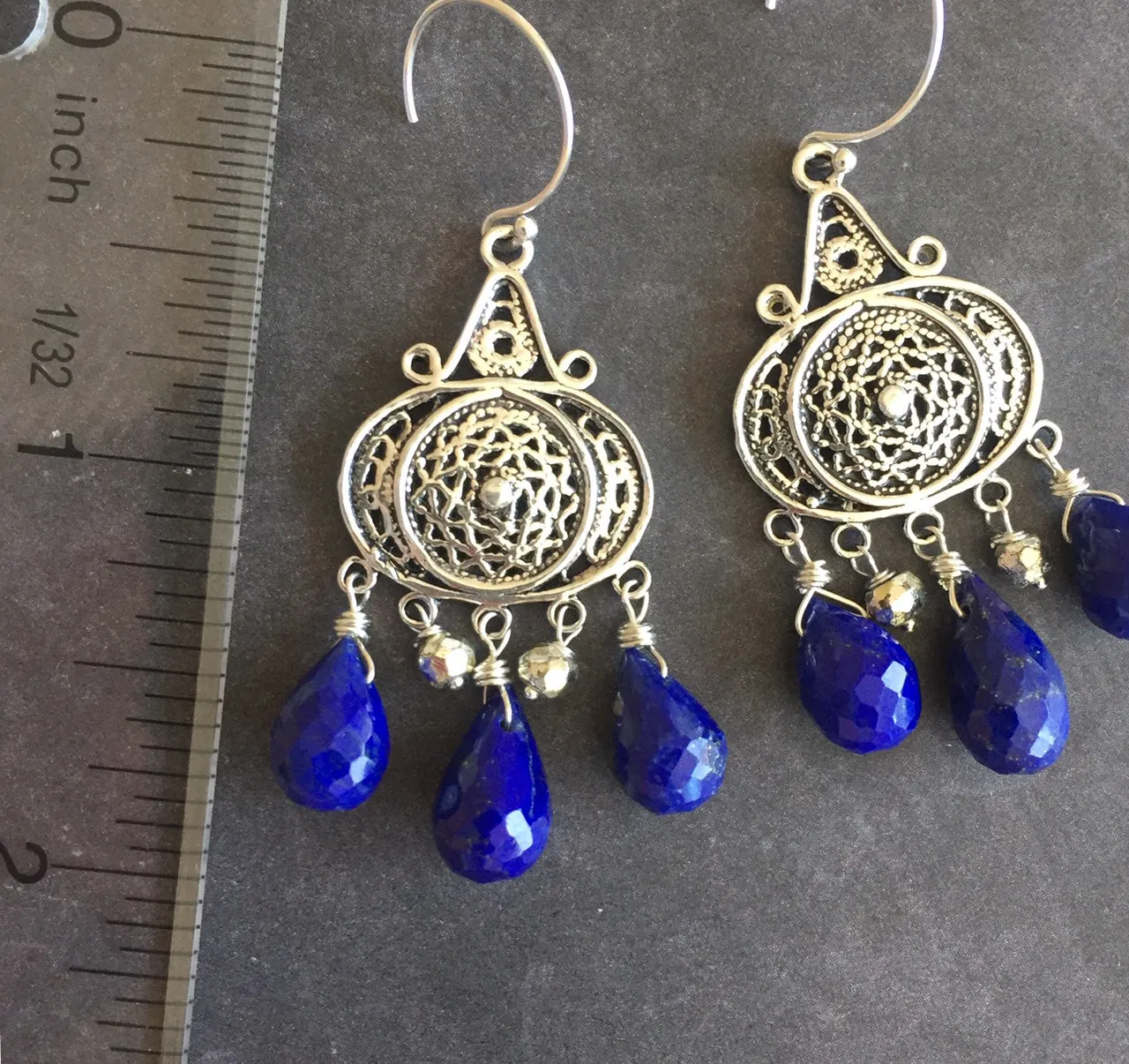 Nirvana Earrings, Triple Lapis Lazuli, Earwire Options