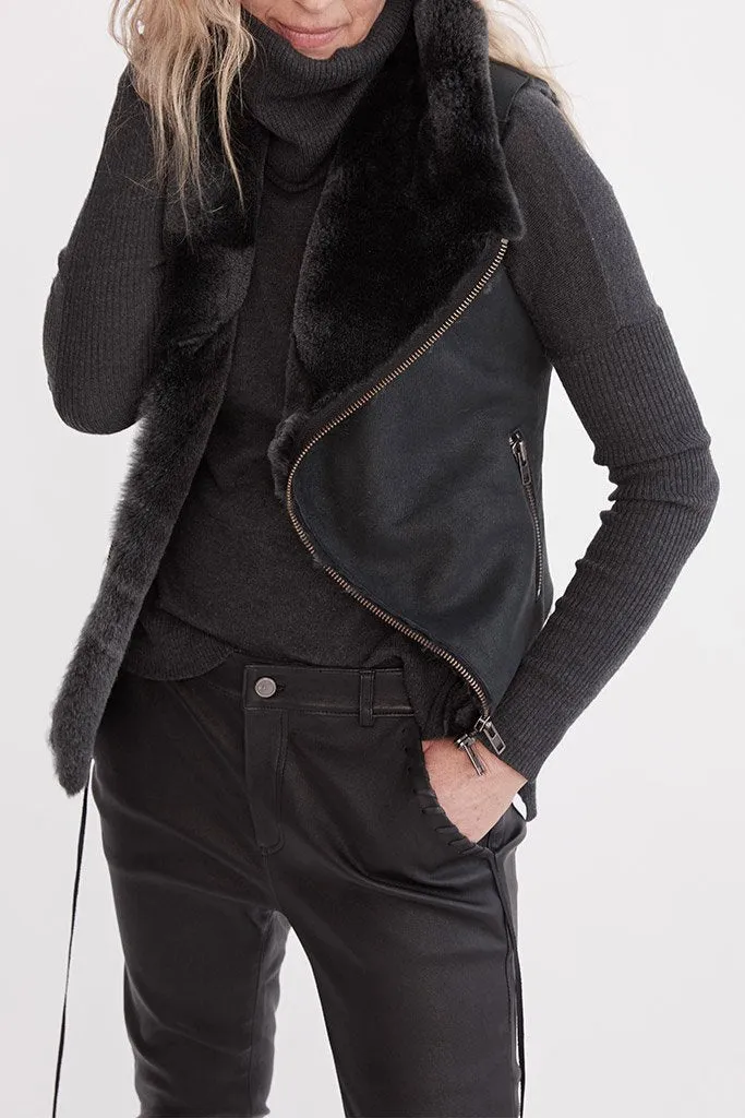 Nolita Drape Vest Black Shearling