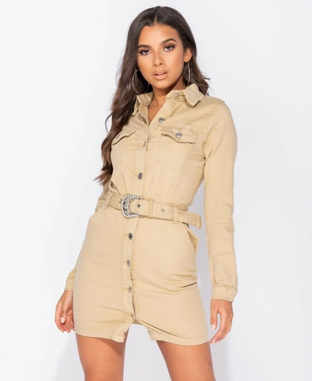 Nude Western Shirt Dress