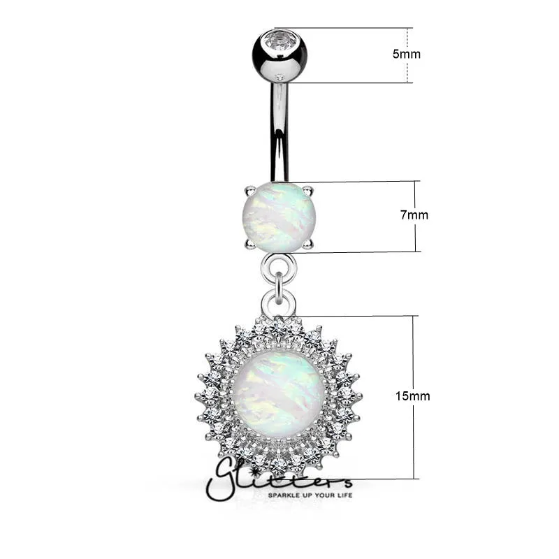 Opal Glitter Set Crystal Paved Round Shield Dangle Belly Button Navel Rings