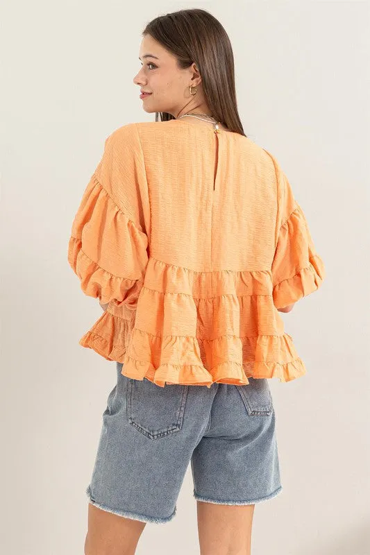 Orange Babydoll Ruffle Top