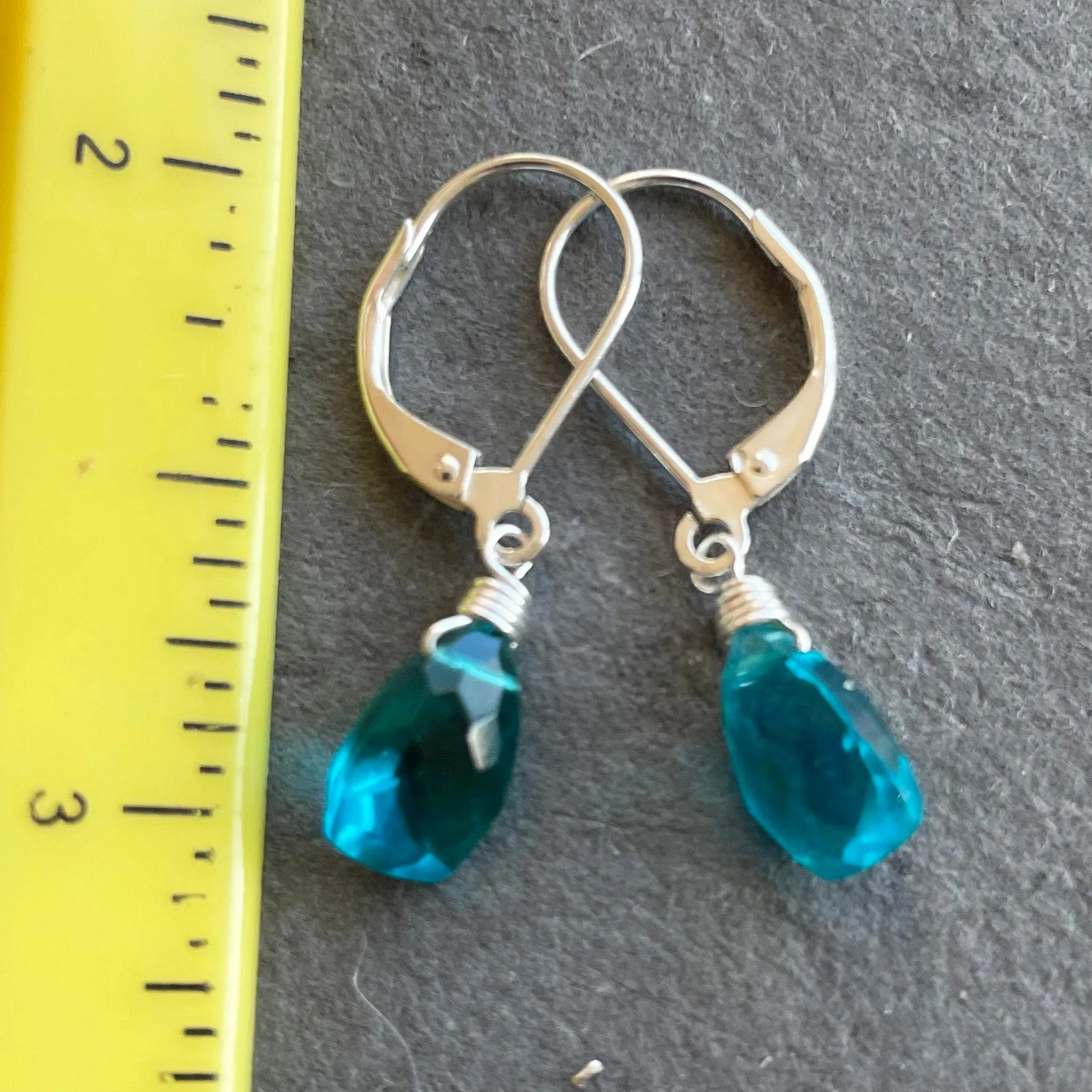 Paraiba Blue Trillion Dangles, Leverback