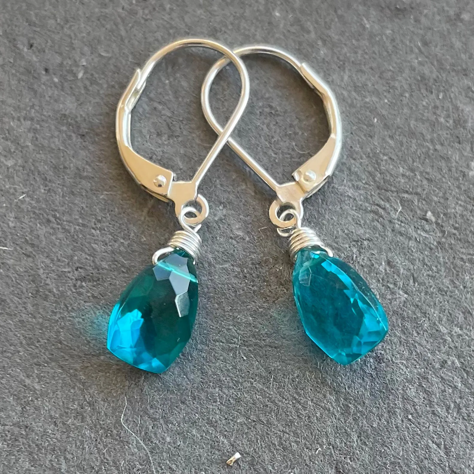 Paraiba Blue Trillion Dangles, Leverback