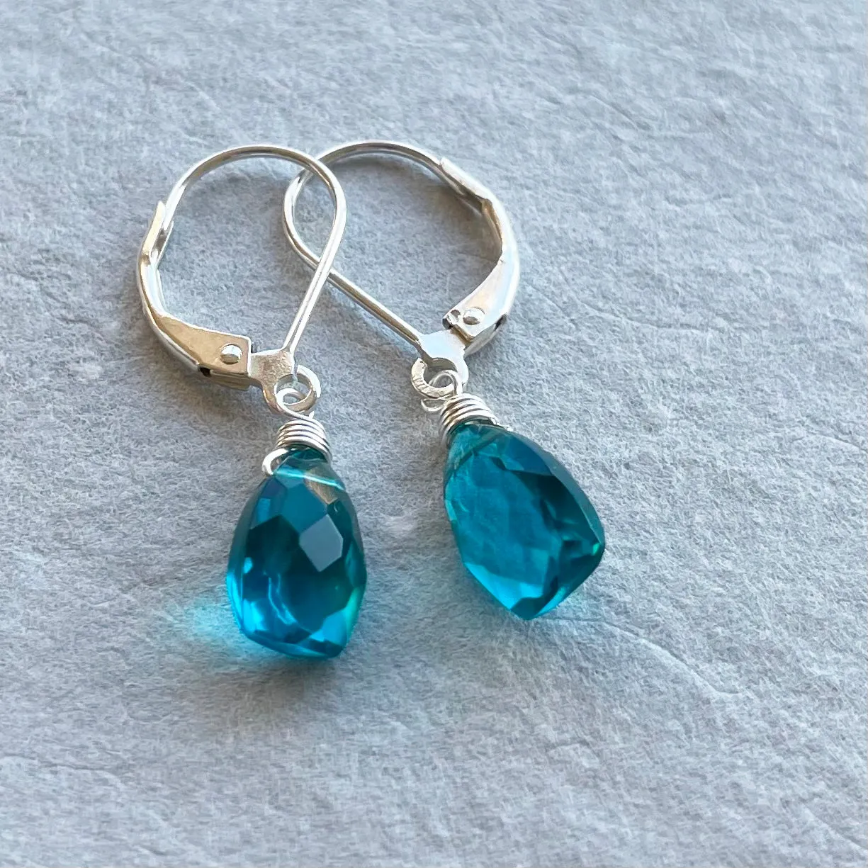 Paraiba Blue Trillion Dangles, Leverback