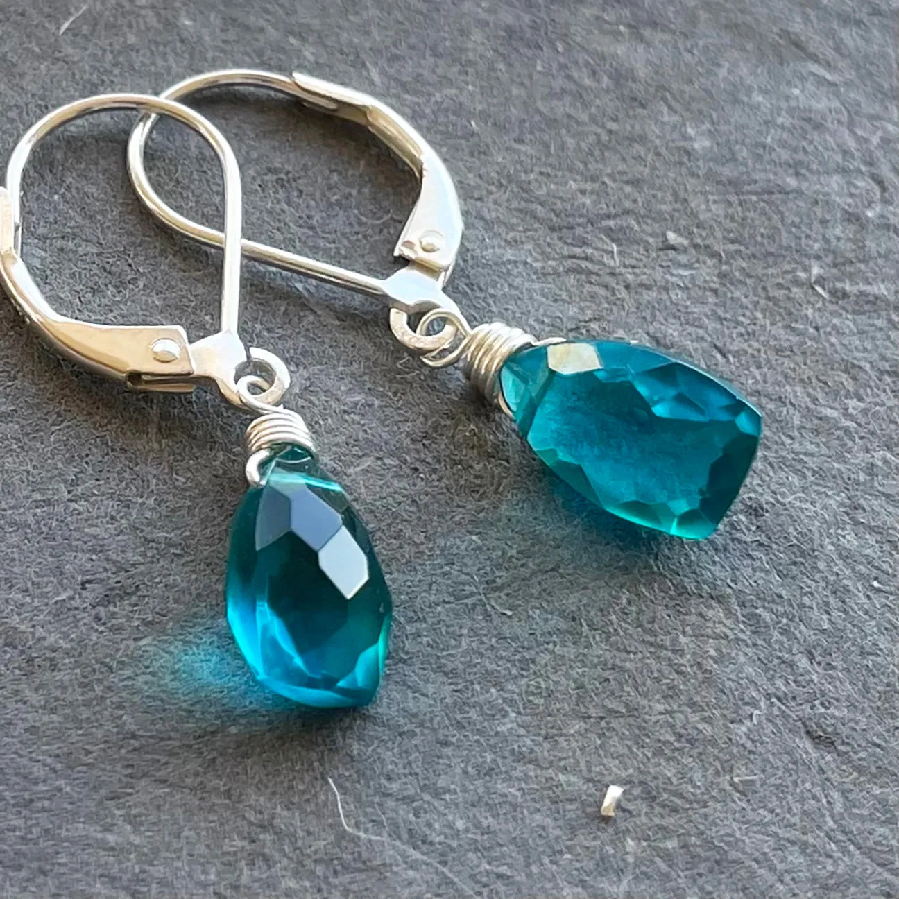 Paraiba Blue Trillion Dangles, Leverback