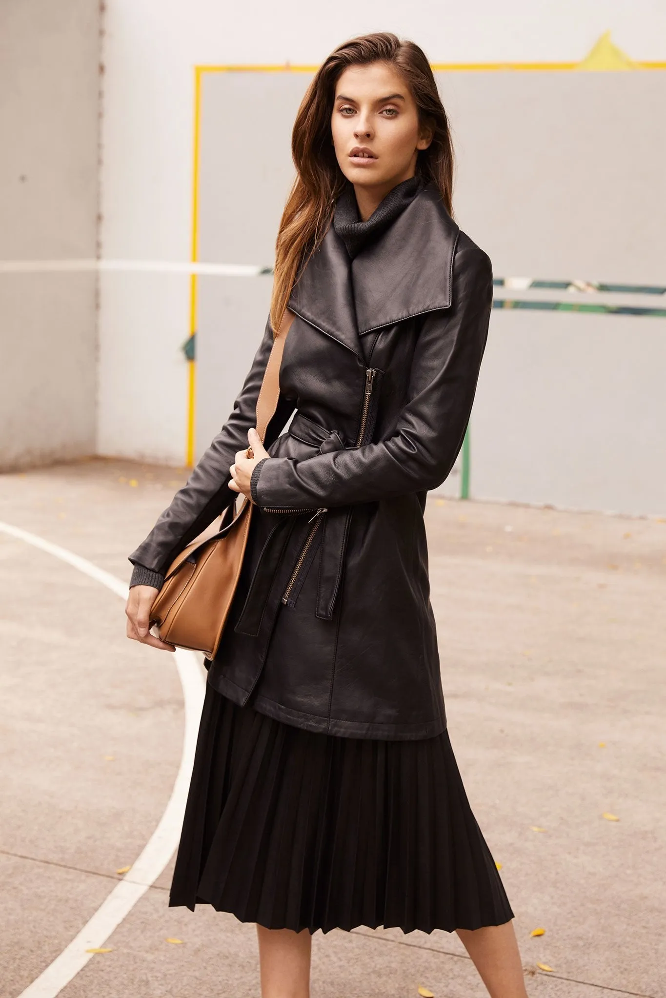 Park Avenue Pleated Skirt Black Leather