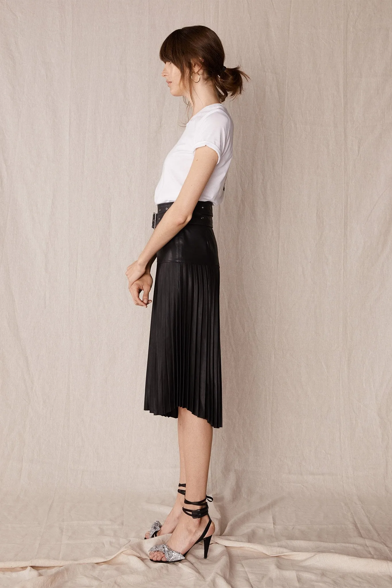 Park Avenue Pleated Skirt Black Leather