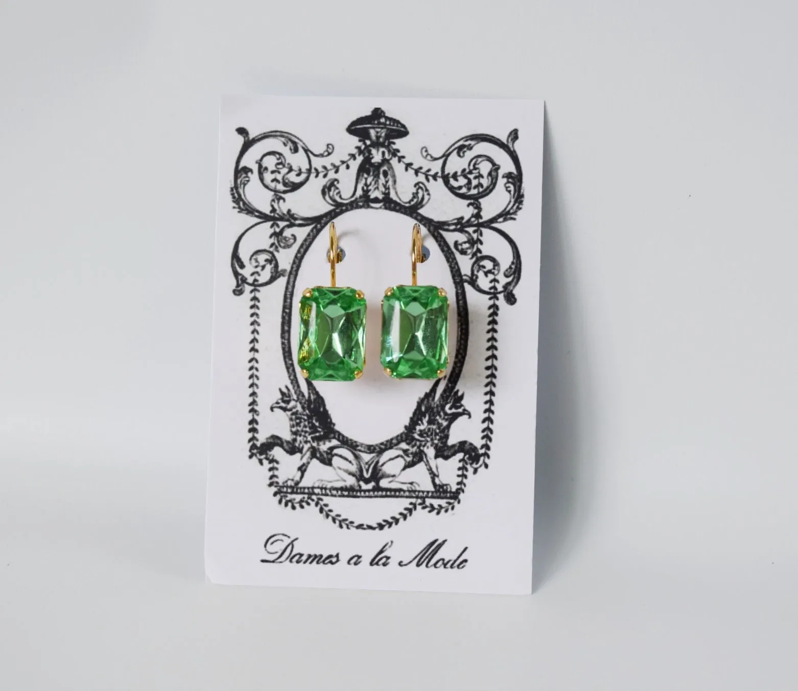 Peridot Green Crystal Earrings - Medium Octagon