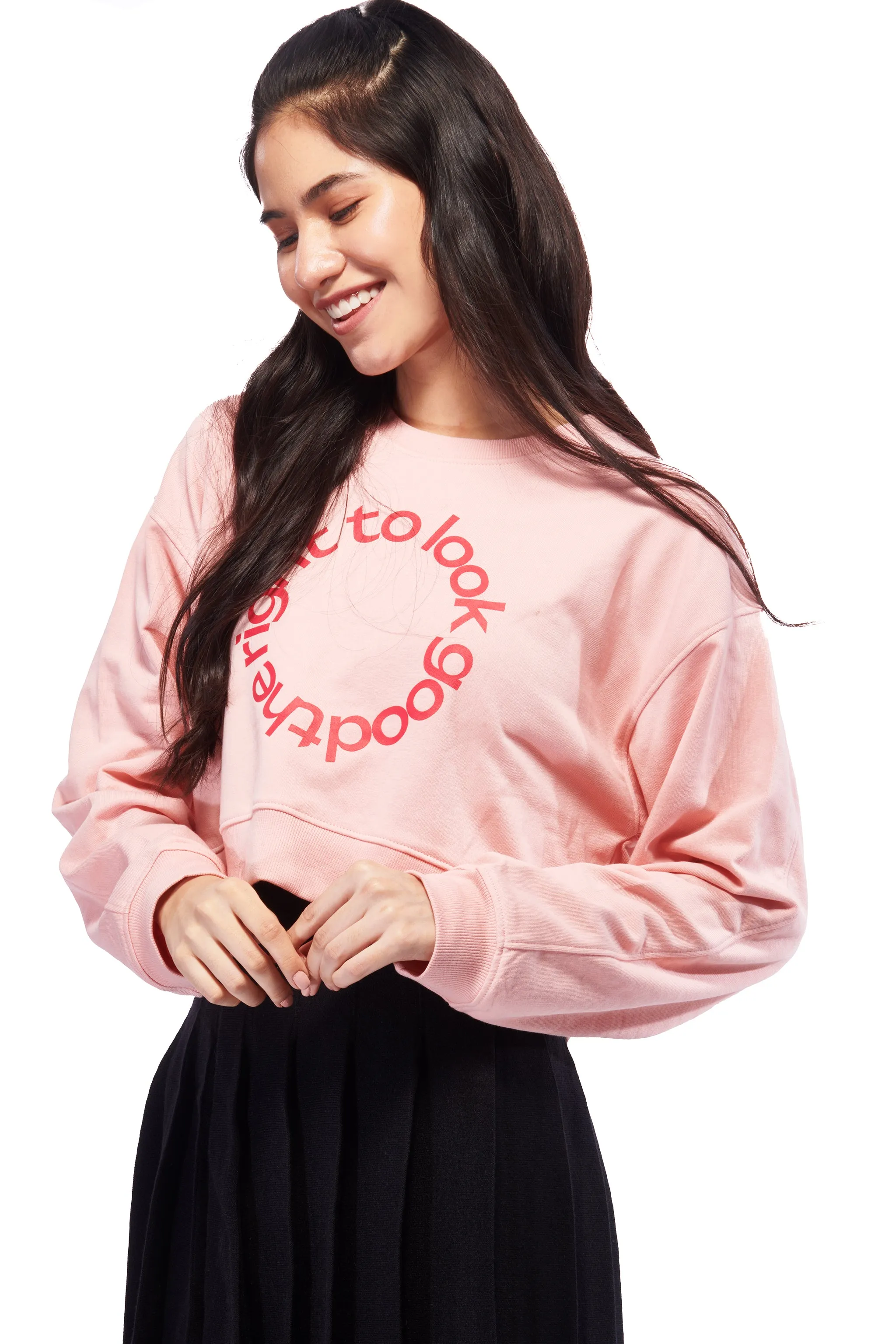 Pink Crop Oversized Sweatshirt