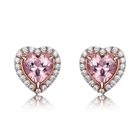 Pink Heart Morganite and Cubic Zirconia 925 Sterling Silver Wedding Stud Earrings