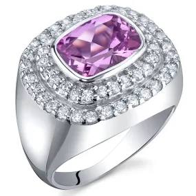 Pink Sapphire Radiant Cut Sterling Silver Ring Size 6