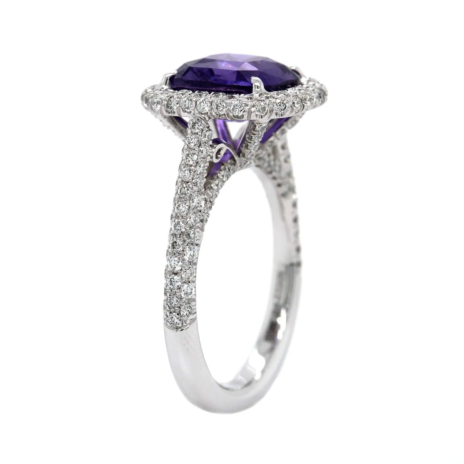 Platinum Cushion Cut Sapphire and Diamond Halo Ring