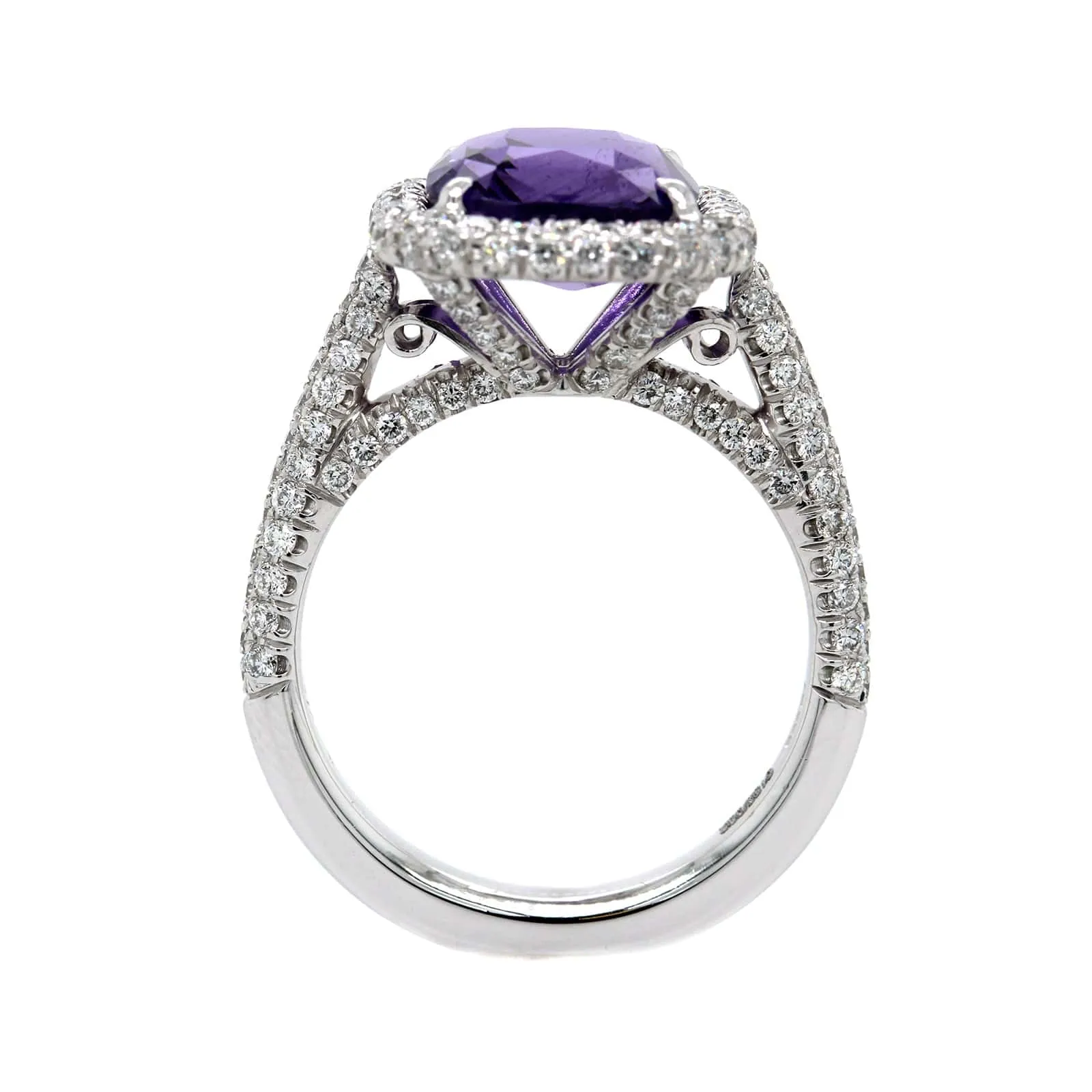 Platinum Cushion Cut Sapphire and Diamond Halo Ring