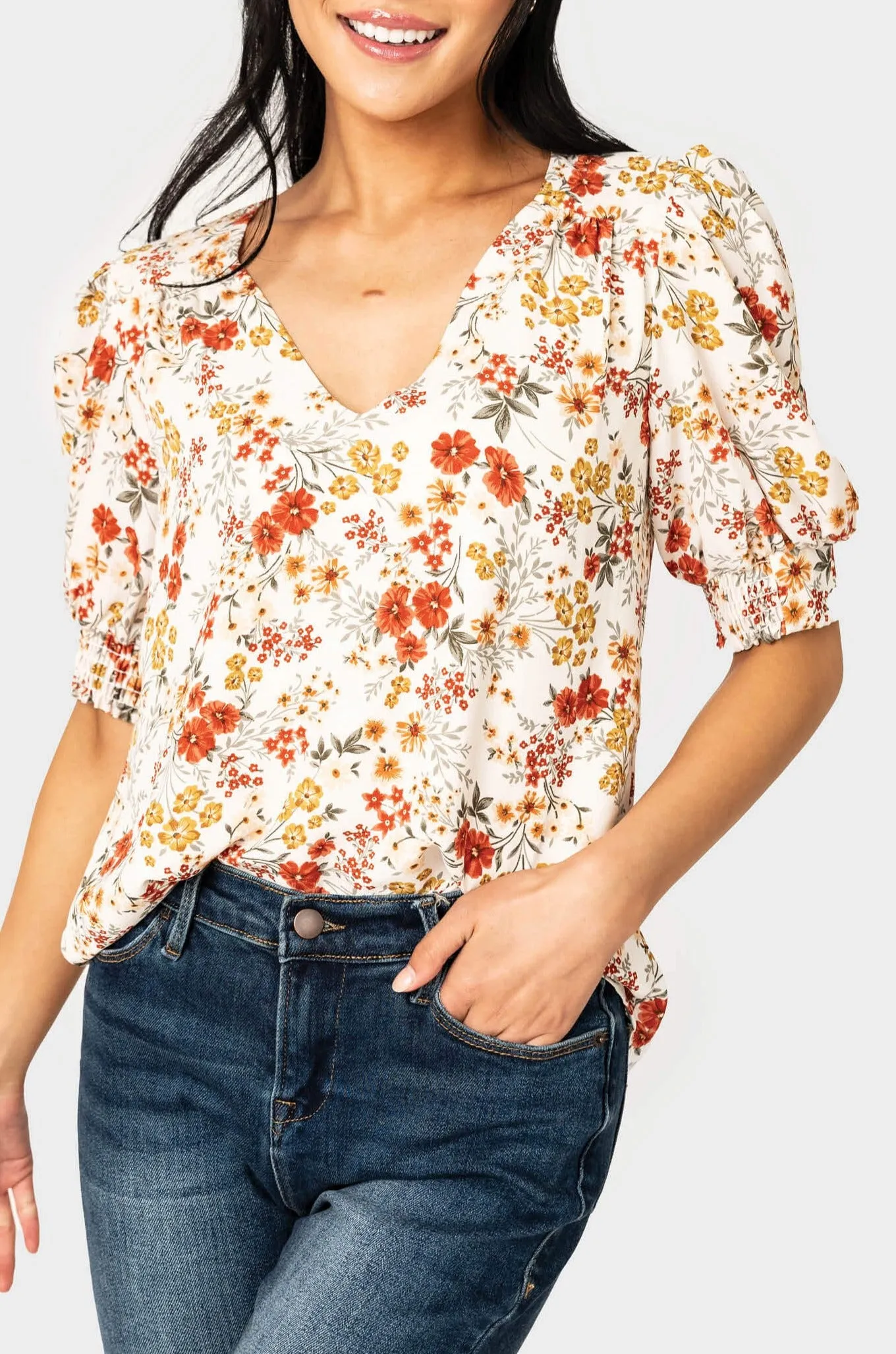 Puff Sleeve V-Neck Blouse