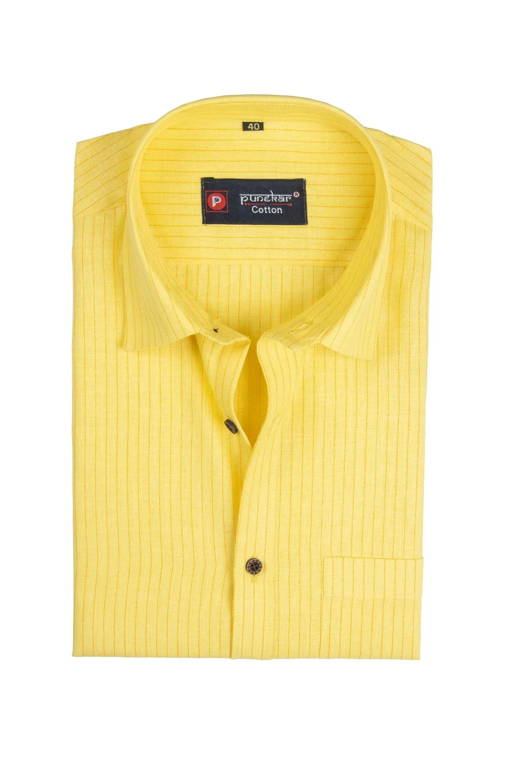 Punekar Cotton Dark Yellow Color Lining Criss Cross Woven Cotton Shirt for Men's.