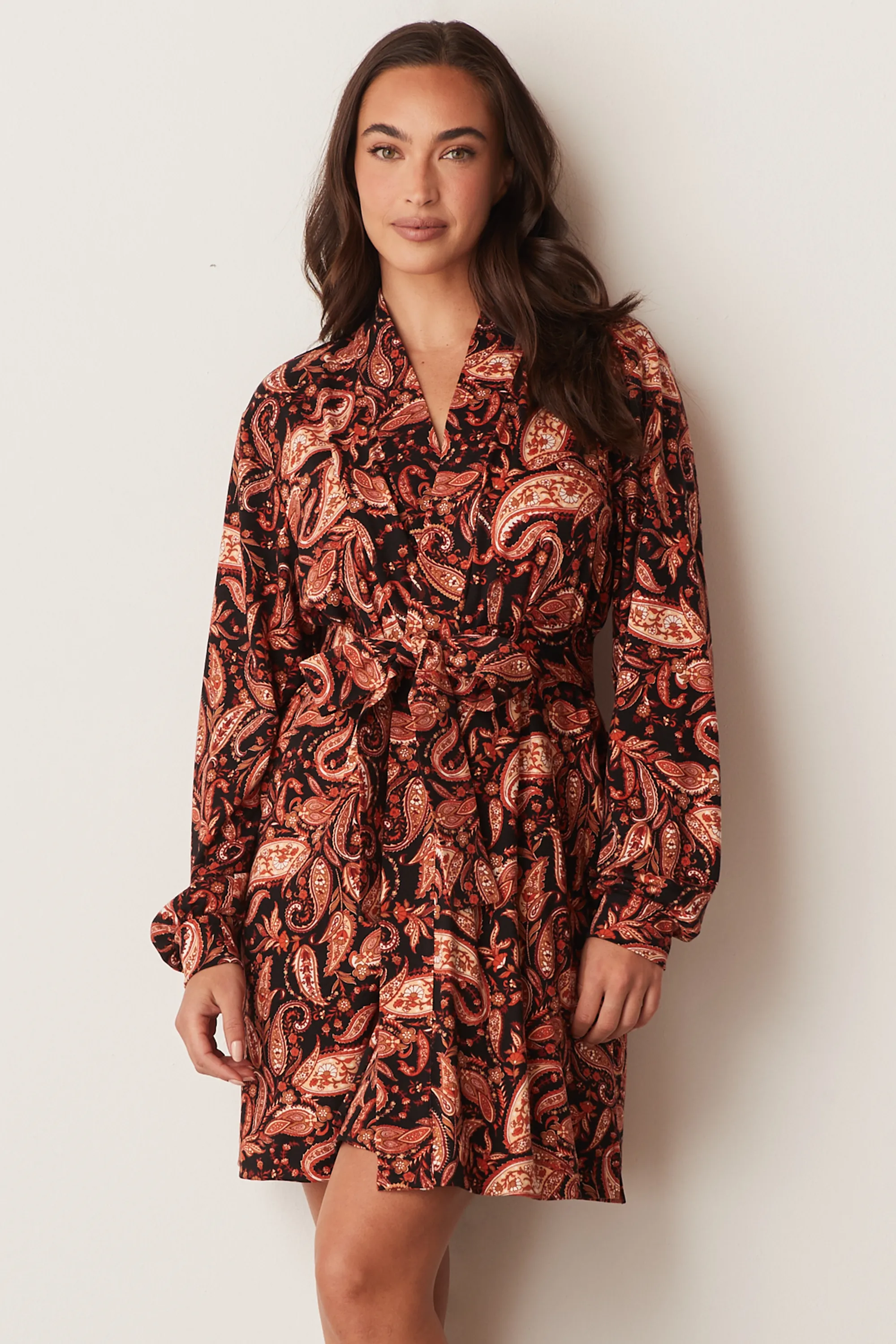 Quinn Banded Short Robe | Paisley