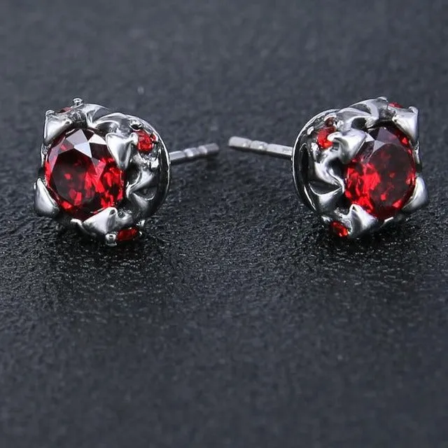 Red Cubic Zirconia Stainless Steel Punk Stud Earrings