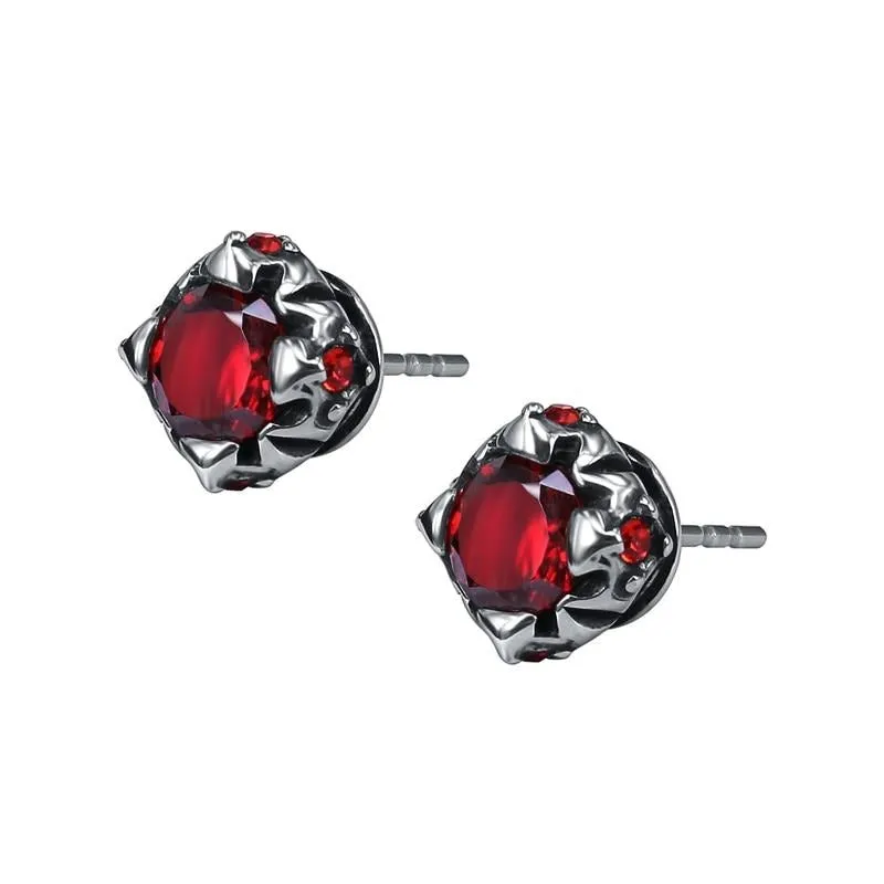 Red Cubic Zirconia Stainless Steel Punk Stud Earrings