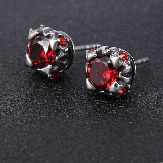 Red Cubic Zirconia Stainless Steel Punk Stud Earrings