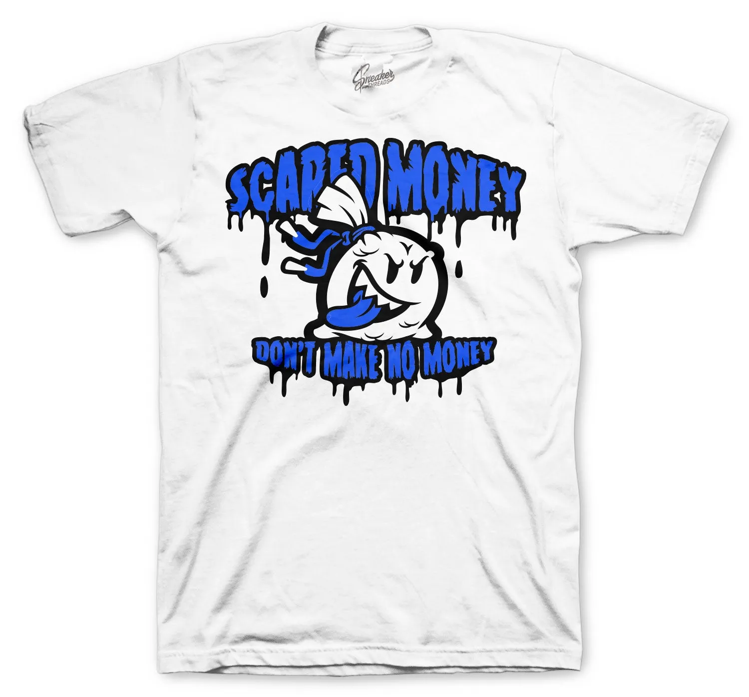 Retro 3 Racer Blue Shirt - Scared Money - White