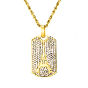 Rhinestone-Studded Eiffel Tower Bling 316L Stainless Steel Hip-hop Pendant Necklace