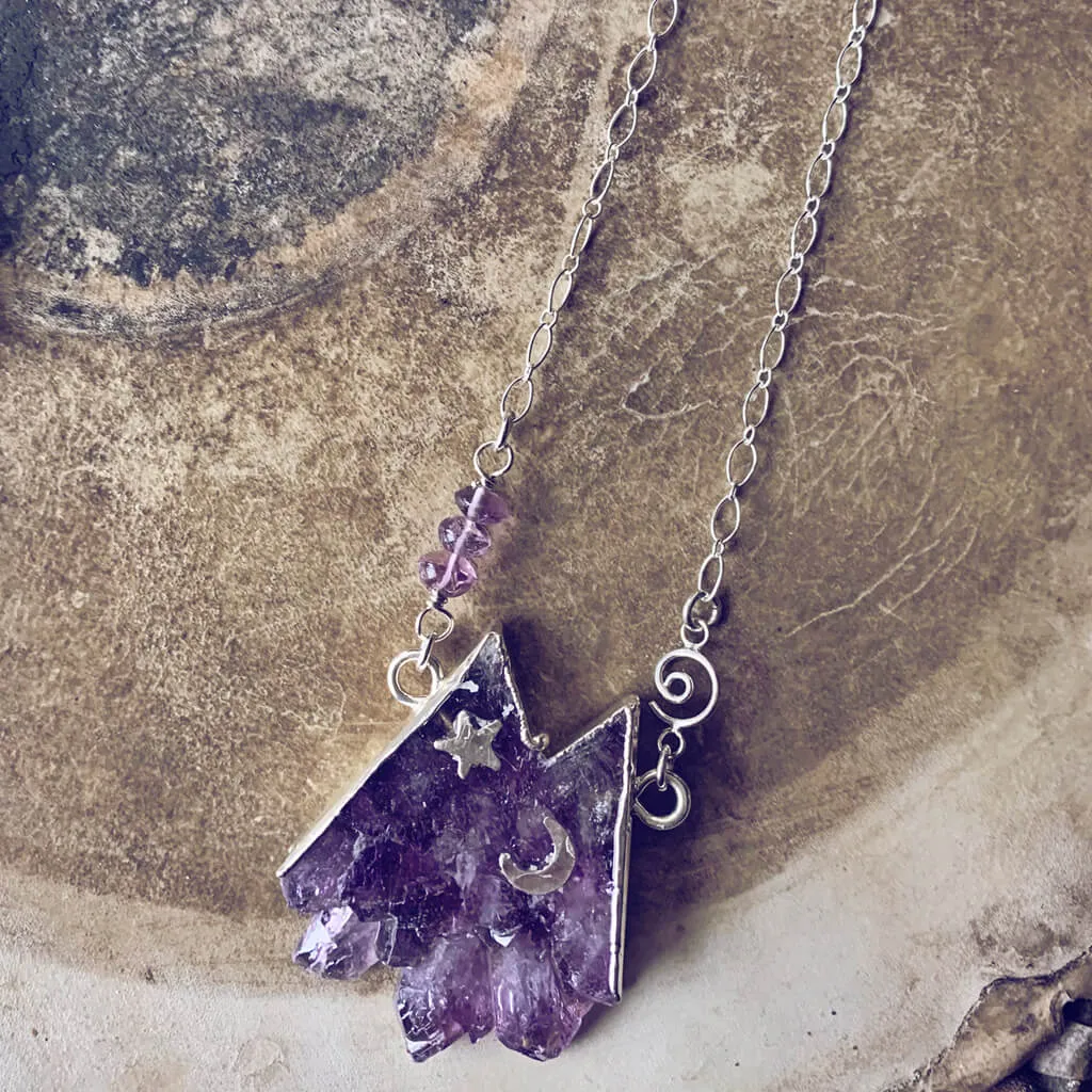 rocky mountain // silver electroformed amethyst slice mountain pendant necklace