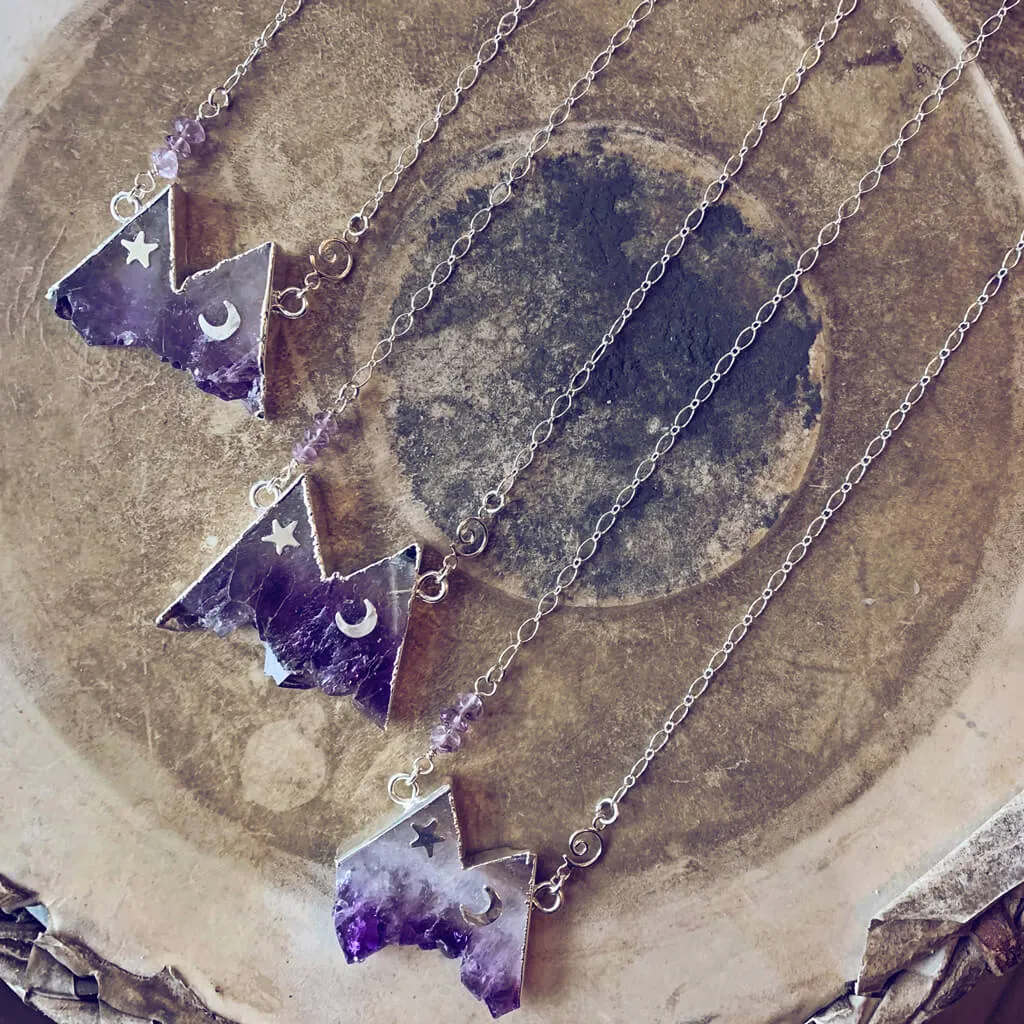 rocky mountain // silver electroformed amethyst slice mountain pendant necklace