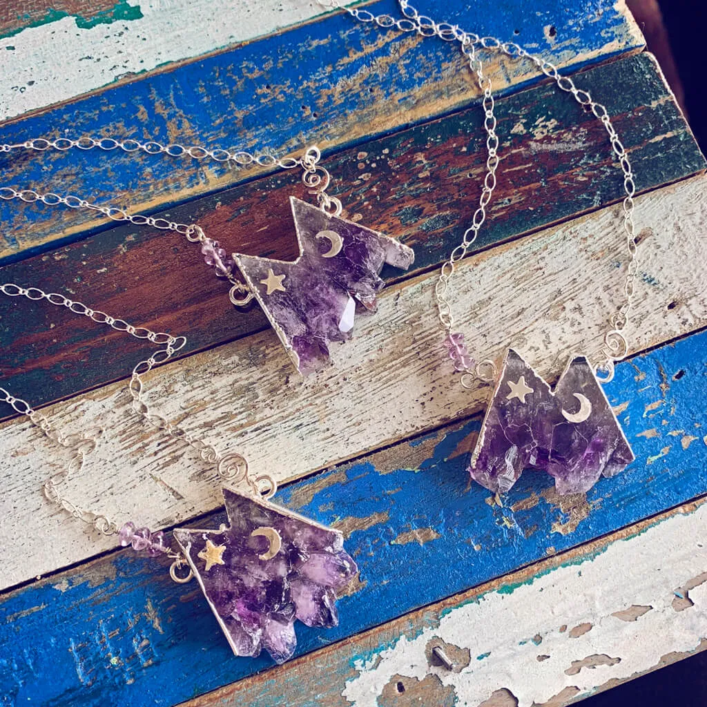 rocky mountain // silver electroformed amethyst slice mountain pendant necklace