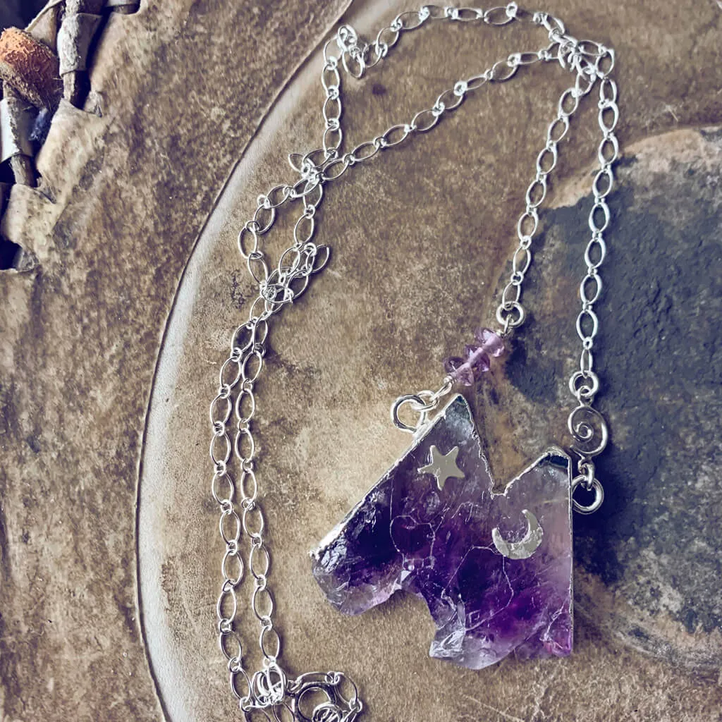 rocky mountain // silver electroformed amethyst slice mountain pendant necklace