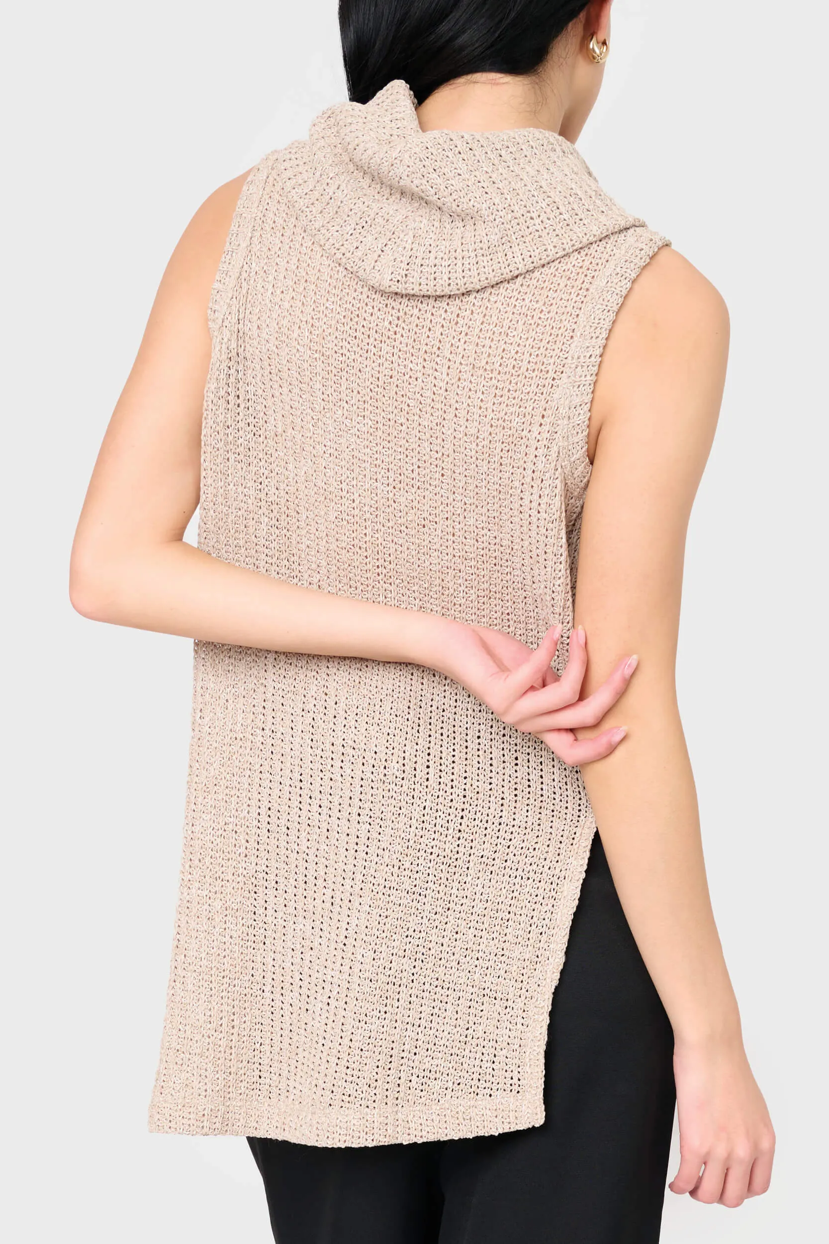 Roll Neck Sleeveless Crochet Vest