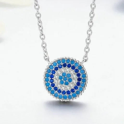 Round Chic Blue Eye 925 Sterling Silver Fashion Pendant Necklace