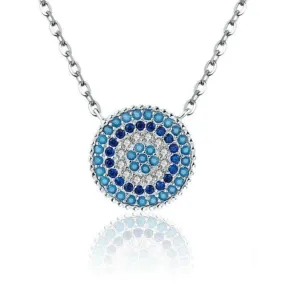 Round Chic Blue Eye 925 Sterling Silver Fashion Pendant Necklace