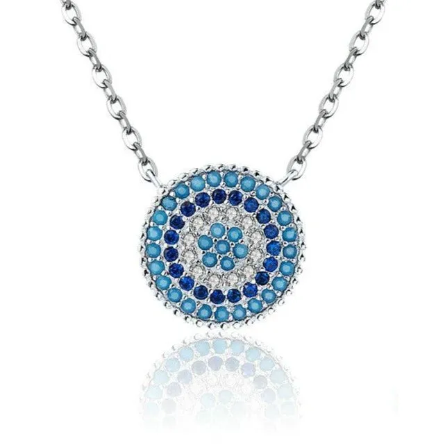 Round Chic Blue Eye 925 Sterling Silver Fashion Pendant Necklace