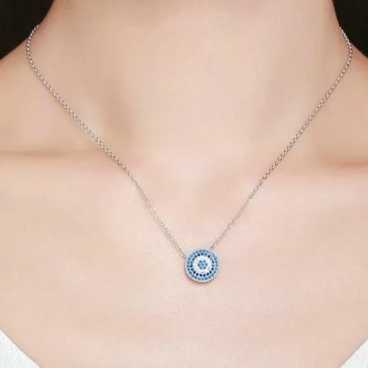 Round Chic Blue Eye 925 Sterling Silver Fashion Pendant Necklace