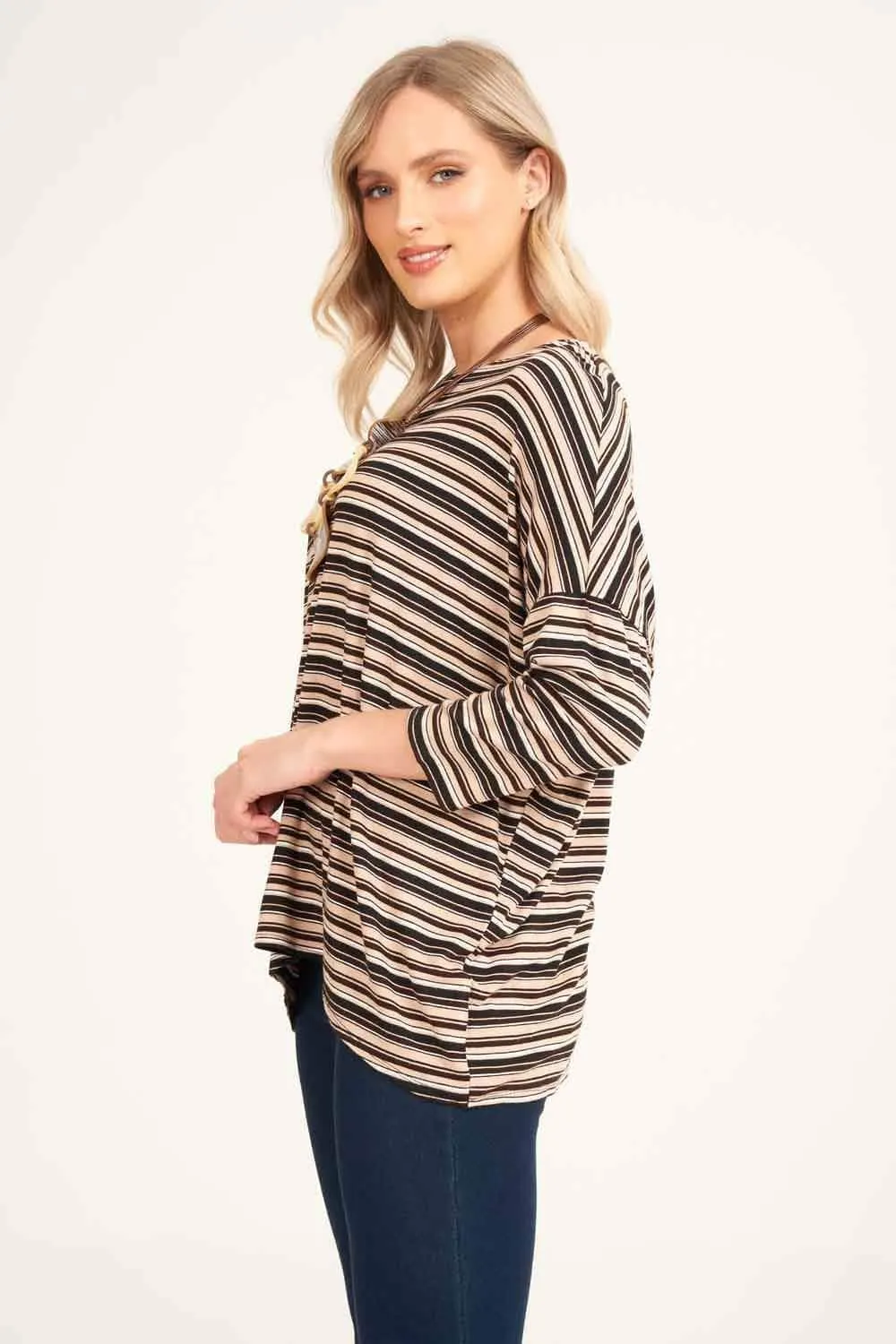 Saloos Striped Relaxed Top with Necklace