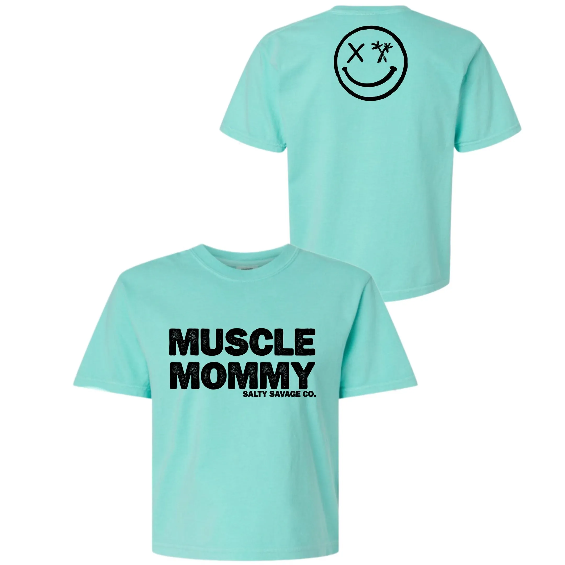 Salty Savage Ladies "MUSCLE MOMMY" Mineral Washed Crop Tee