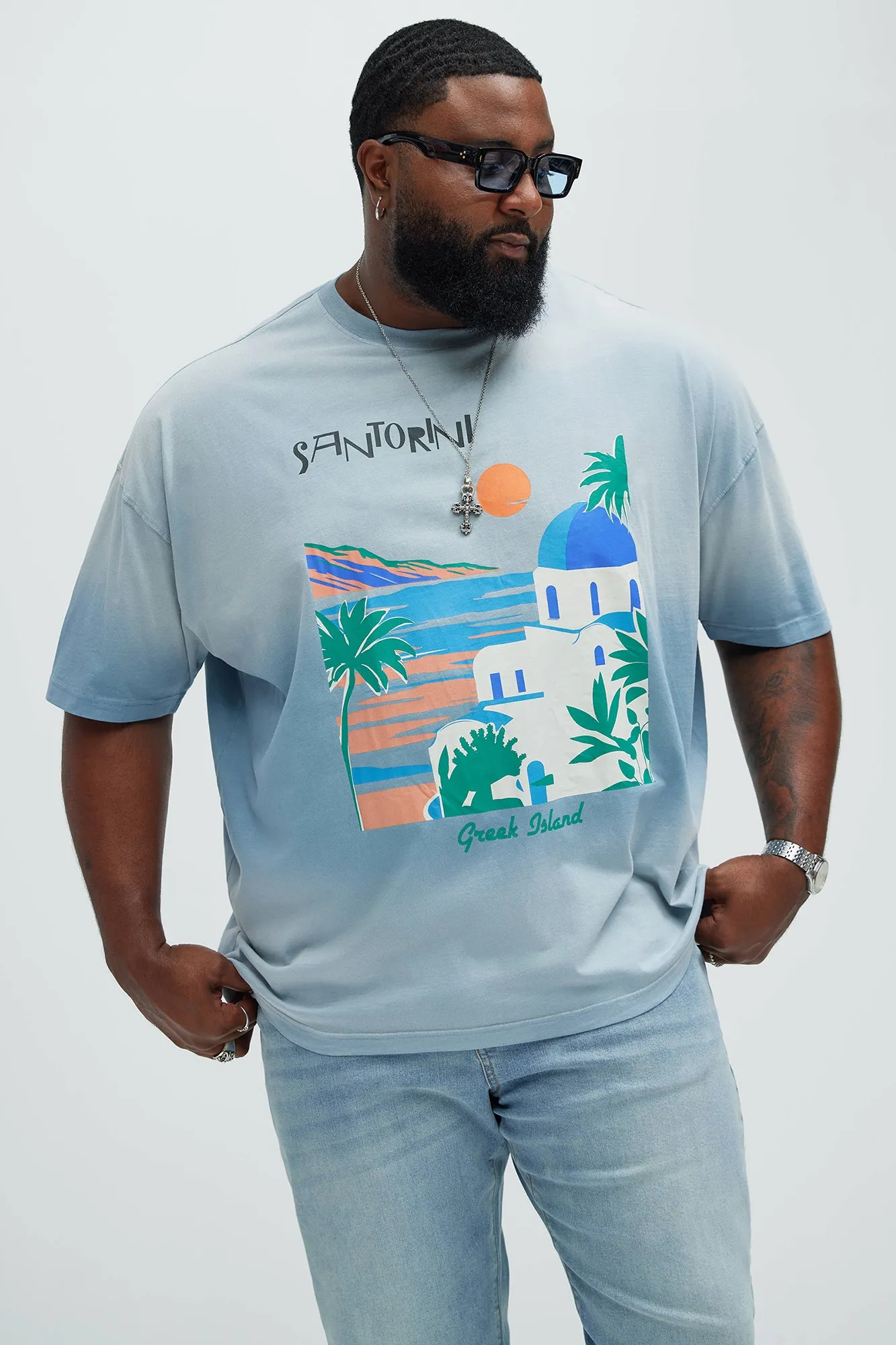 Santorini Oversize Short Sleeve Tee - Light Blue