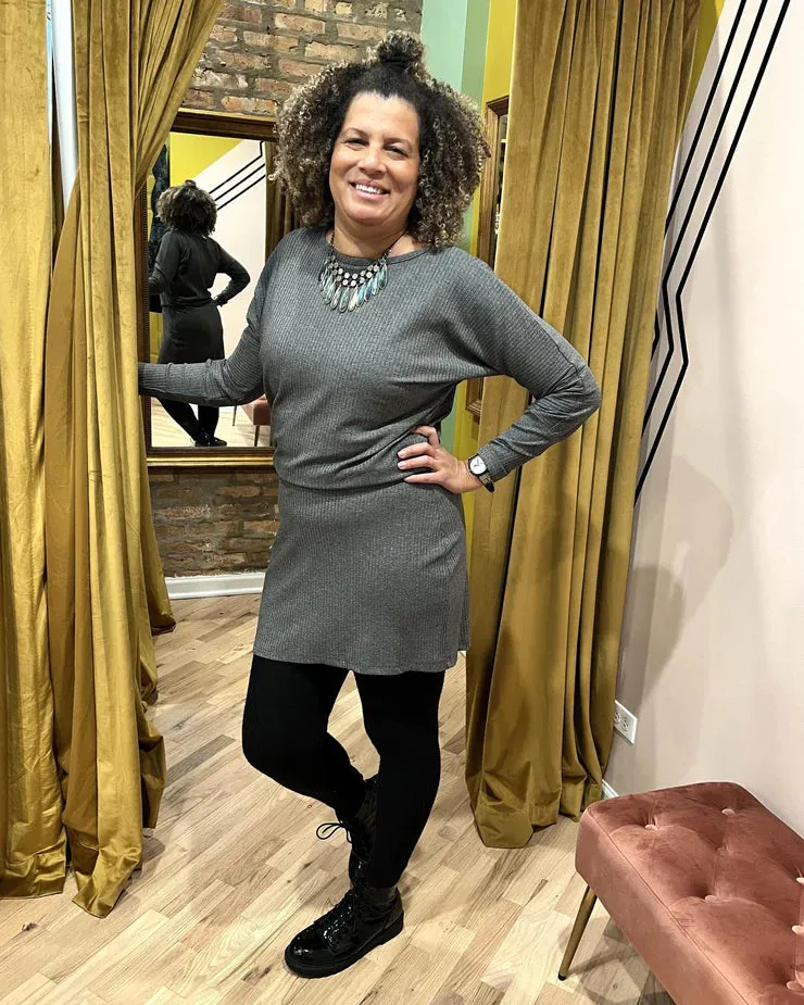 Shawn Dress in Heather Gray Rib Knit