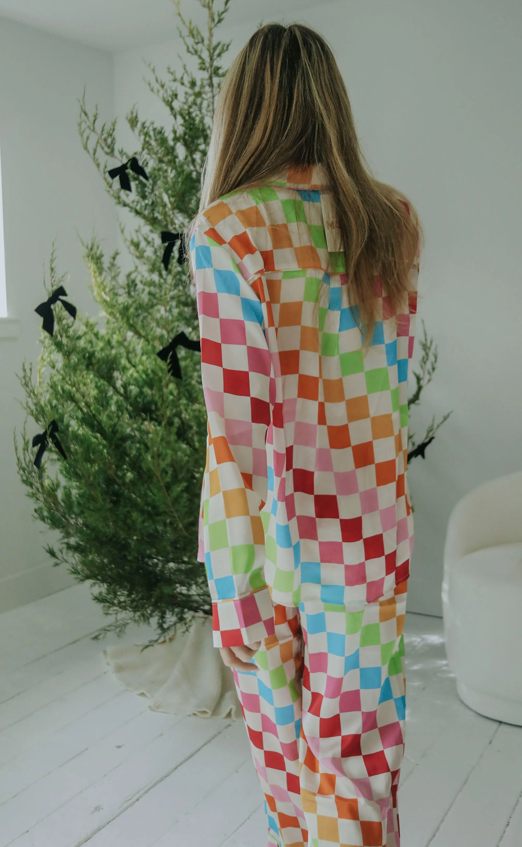 show me your mumu: classic pj set - multi checker silky