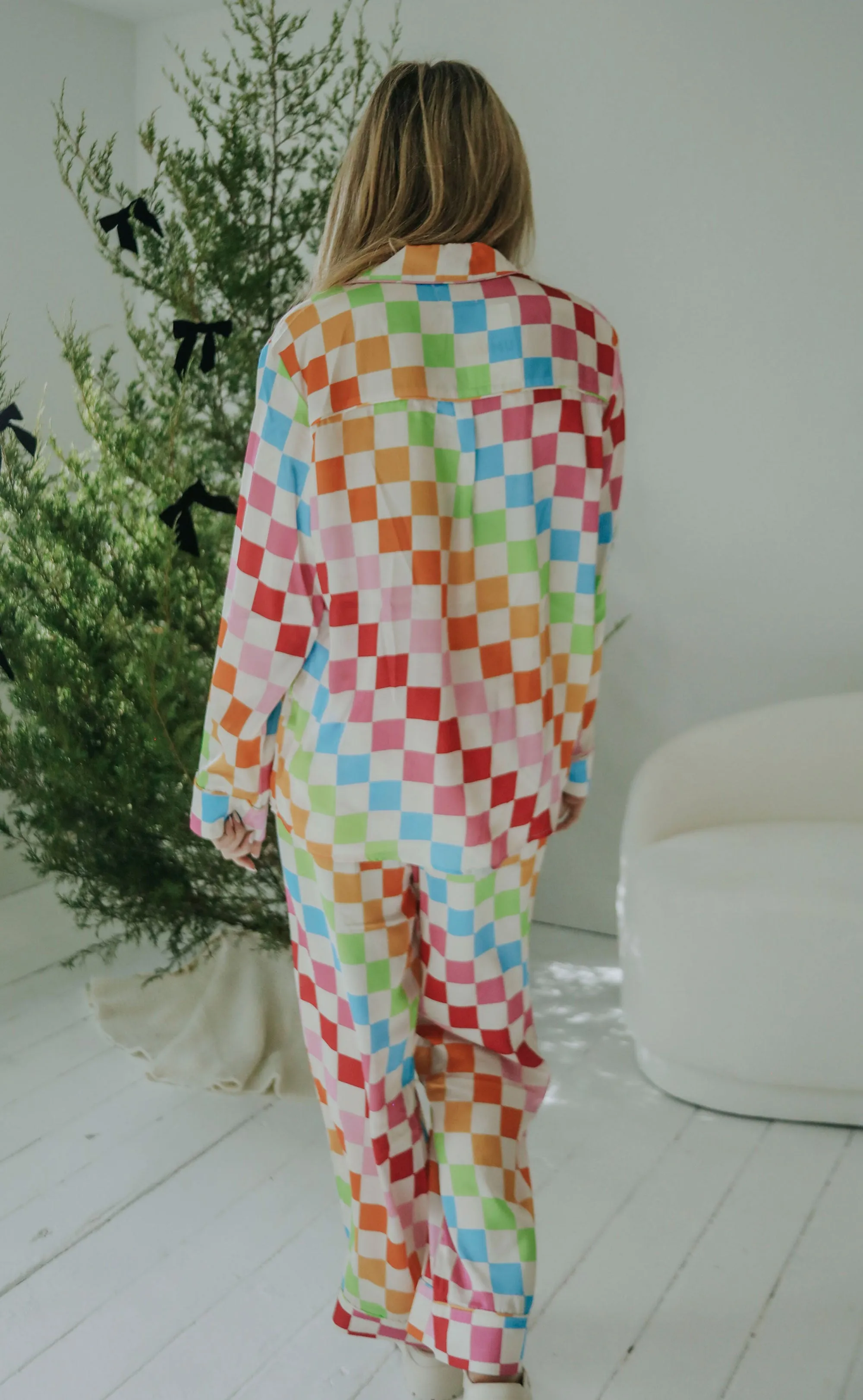 show me your mumu: classic pj set - multi checker silky