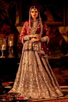 Silver grey Peplum with Trail Lehenga Set.