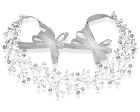 Silver Handwired Pearl and Crystal Bridal Headband