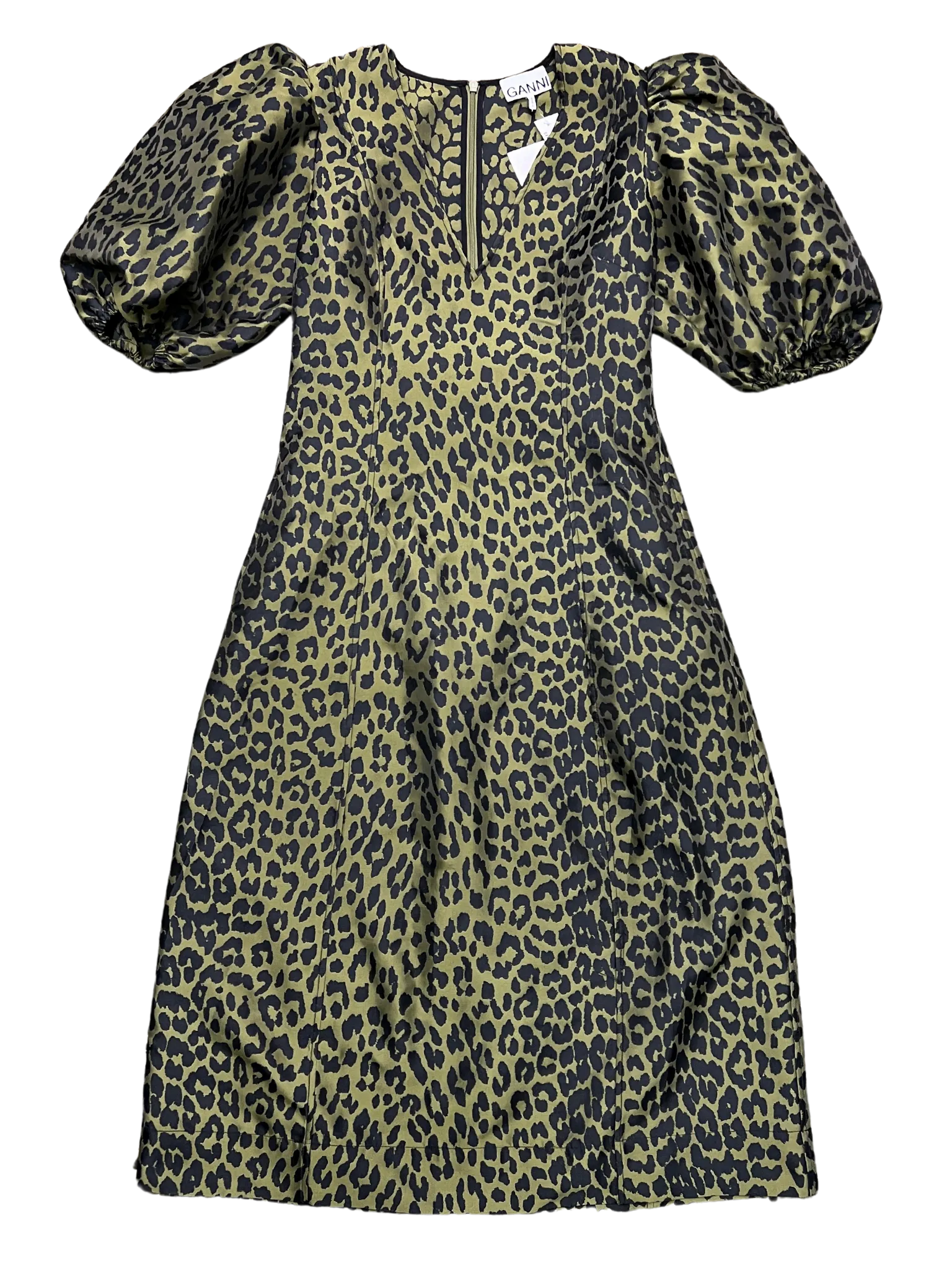 Size 8 - Ganni Leopard Print Crispy Jacquard Midi Dress