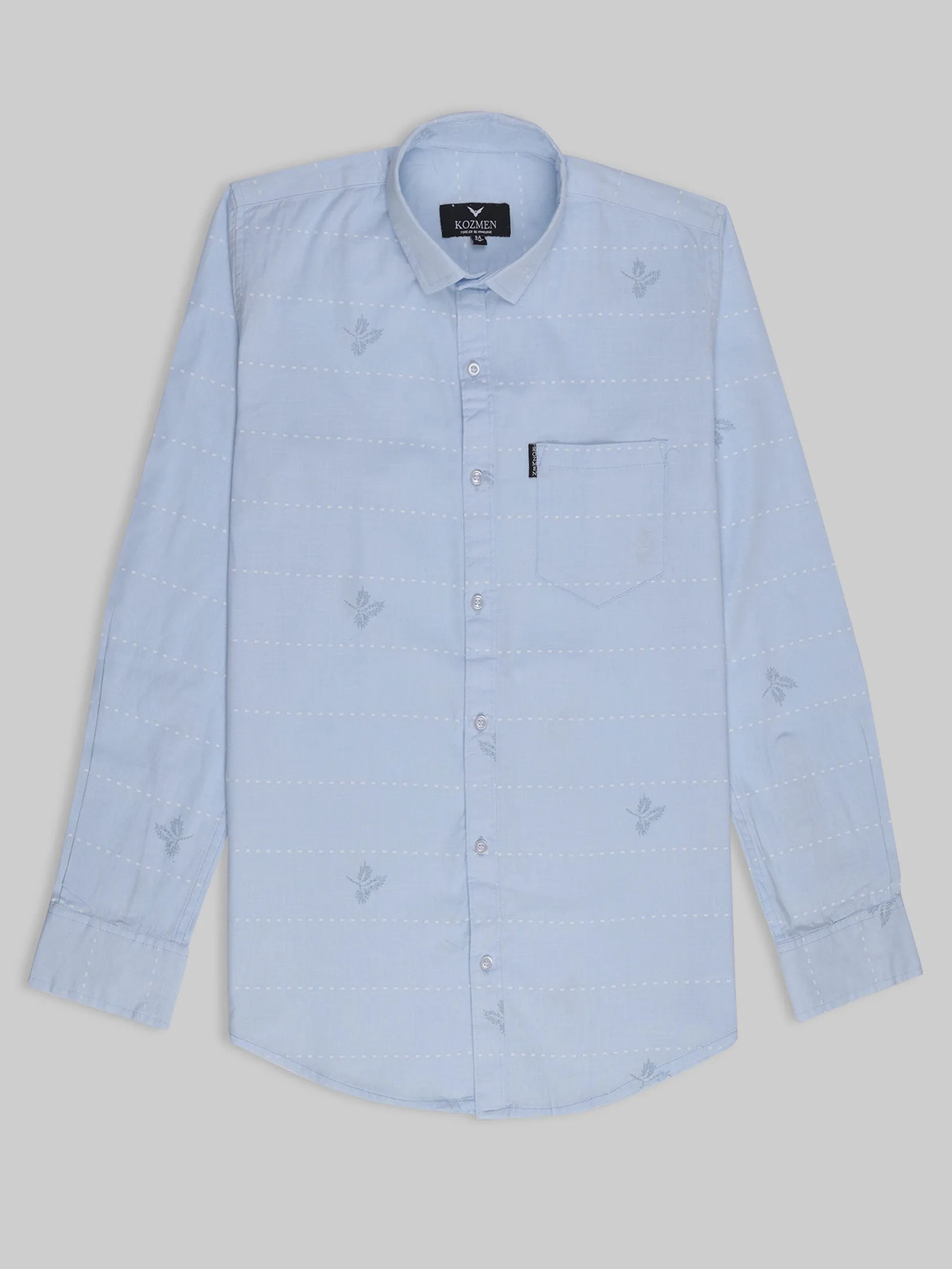 Sky Blue Color Casual Maple Leaf Print Shirt