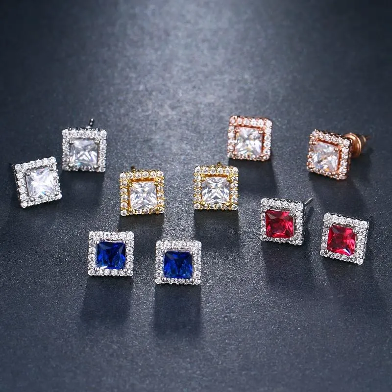 Small Square CZ Crystal Stud Earrings - 4 Colors