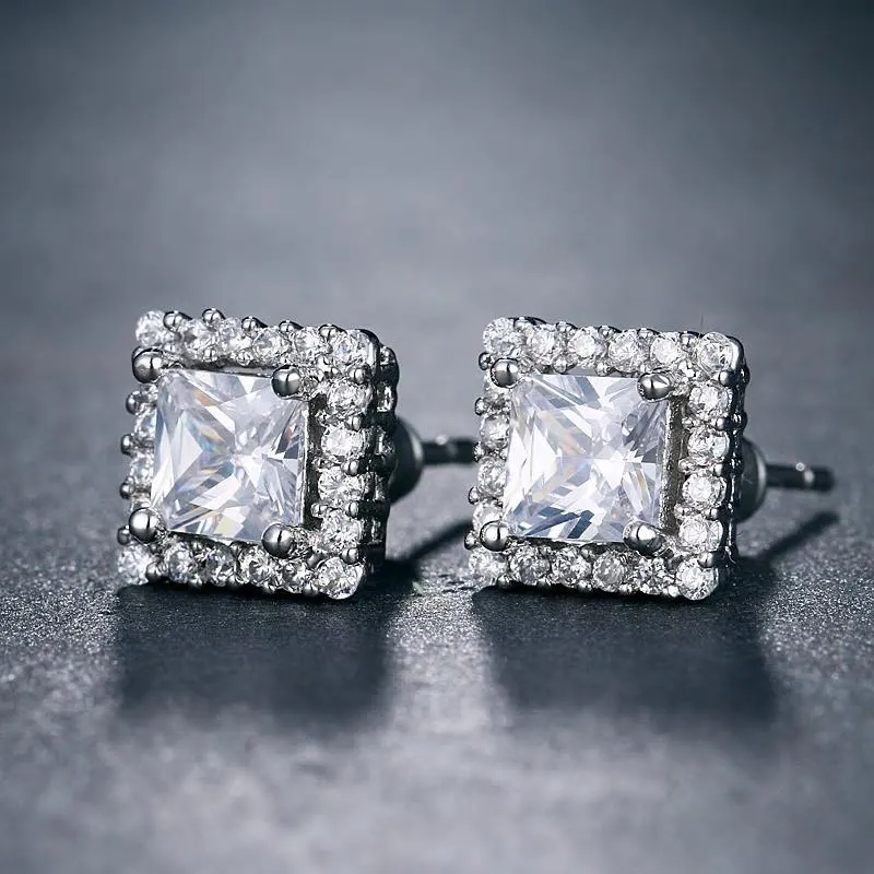 Small Square CZ Crystal Stud Earrings - 4 Colors