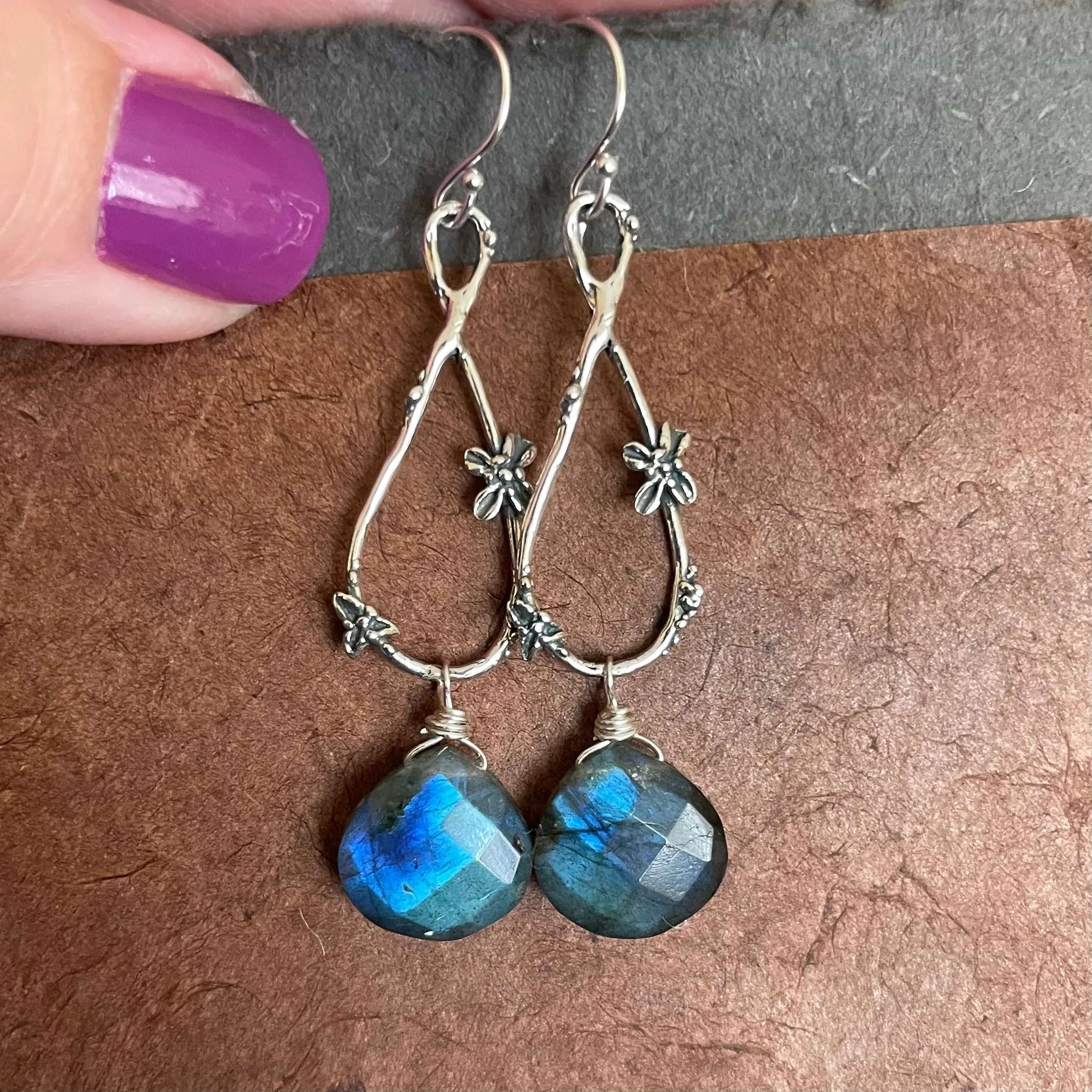 Spring in Your Step artisan floral earrings, Labradorite