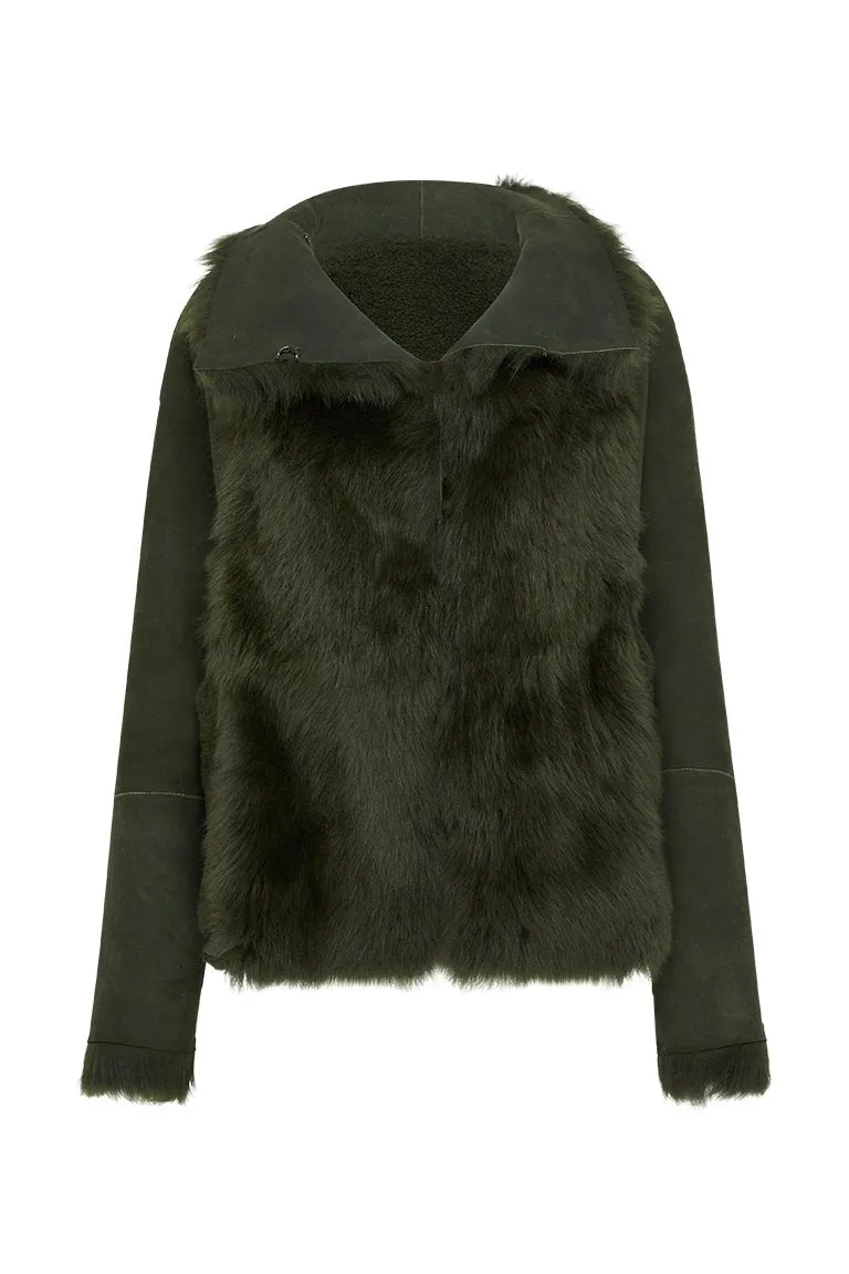 Spring Street Shearling Coat Moss Green Shearling