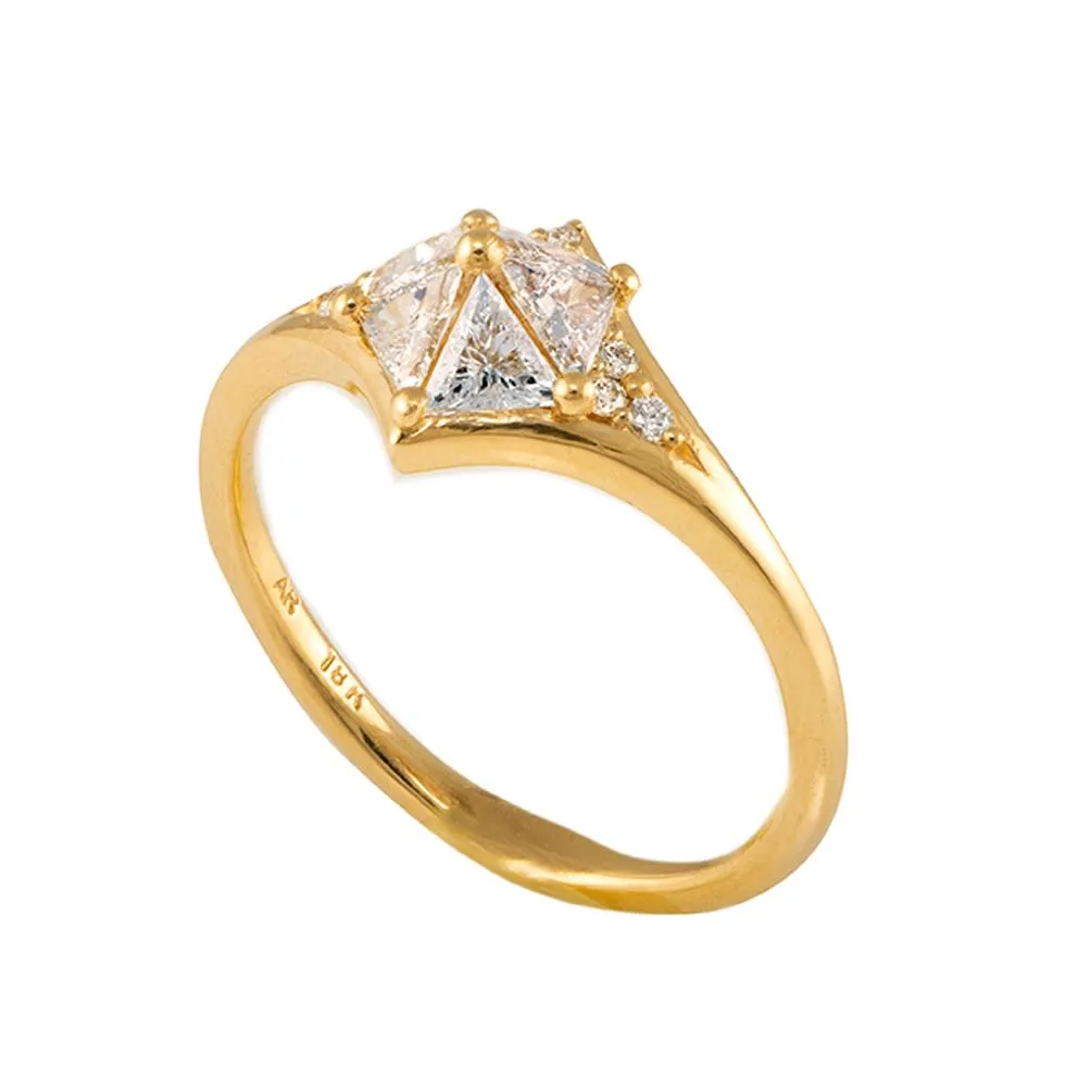 Star Engagement Ring with Five Triangle Cut Diamonds